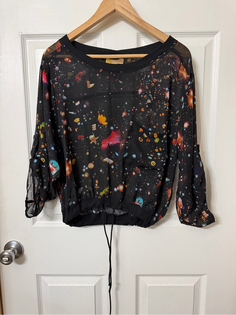princess vera wang Black Sheer Galaxy-Print Blouse